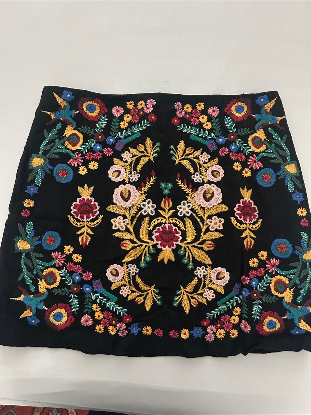 Embroidered Floral Black Mini Skirt